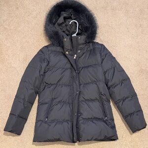 Ralph Lauren Black Puffer Coat with Faux Fur Hood
